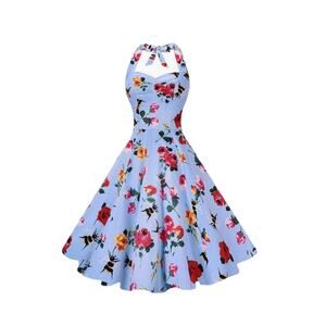 Anni Coco Halter Dress, 1950s Floral Bee, Rockabilly/Cocktail/Swing Dress, Small